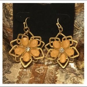 Peach Gem Gold Floral Hook Earrings
